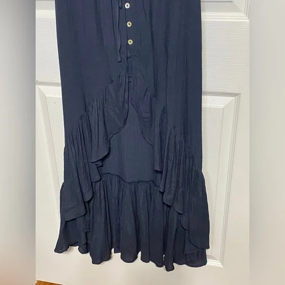 Magnolia Boutique Off The Shoulder Button Down High Low Maxi Dress, Navy, Small - Picture 6 of 9